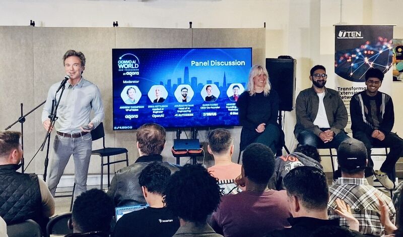 The Scaling Voice AI panel on stage at Agora and RiseLink's SF Tech Week 2026 event in San Francisco